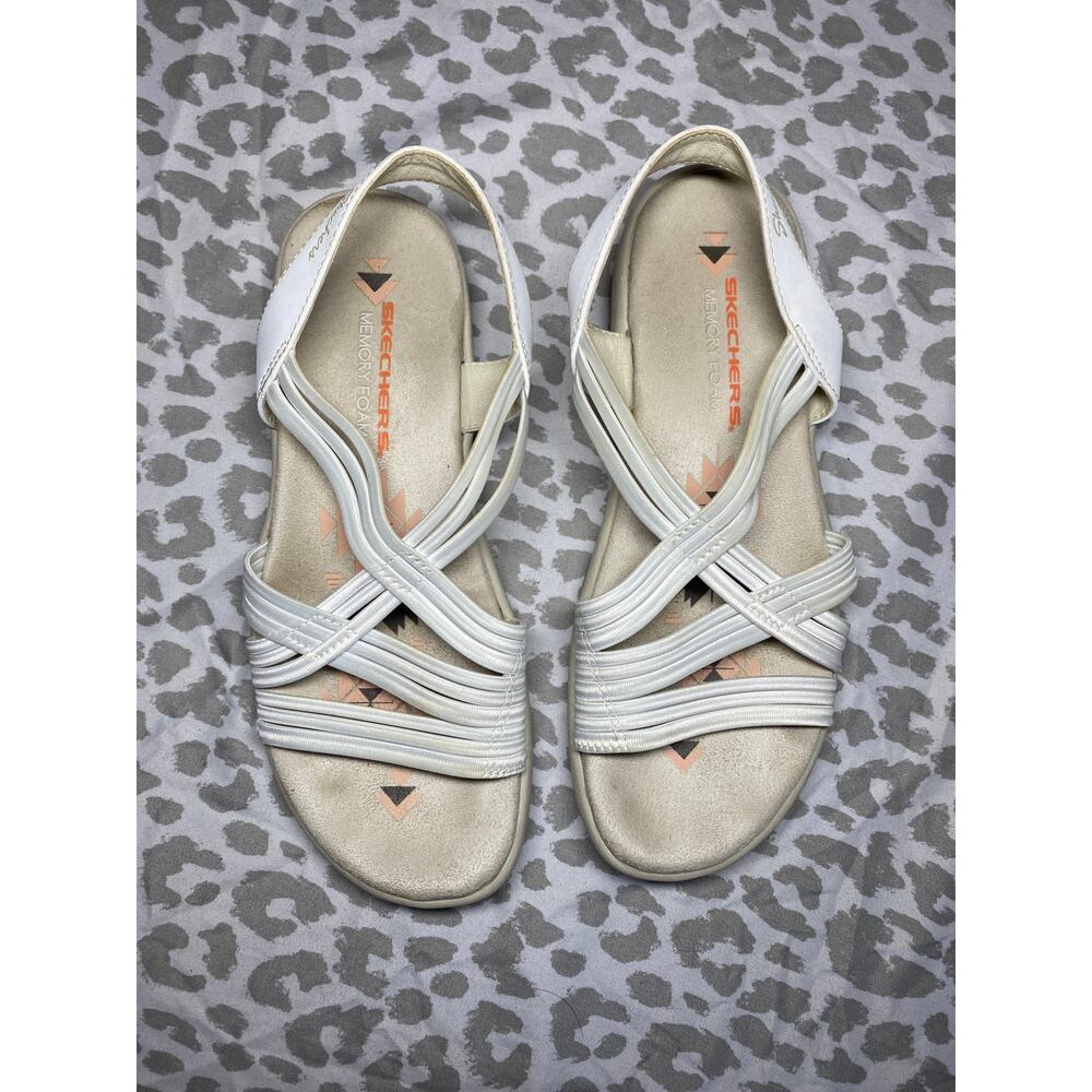 Skechers Women’s Sandals Size 7 Memory Foam Elastic Straps Comfort Pre‑Owned